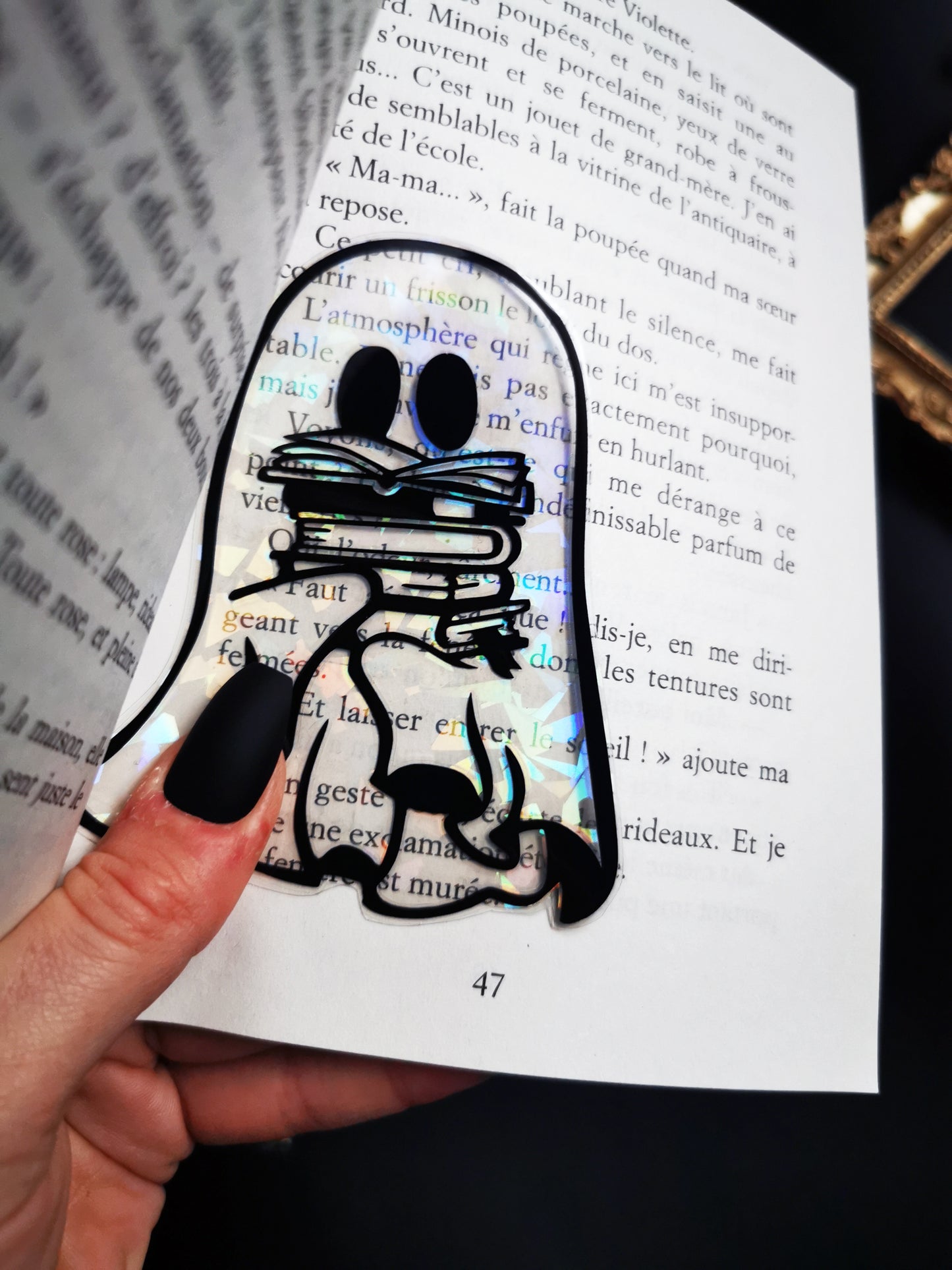 Transparent Holographic Bookmark "Ghost With Books"