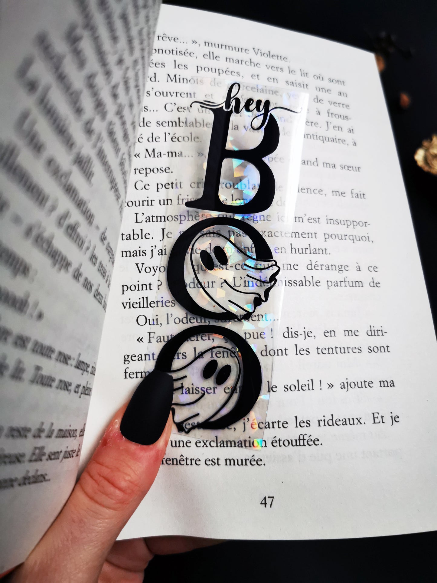 Transparent and Holographic Bookmark "Hey Boo Ghosts"