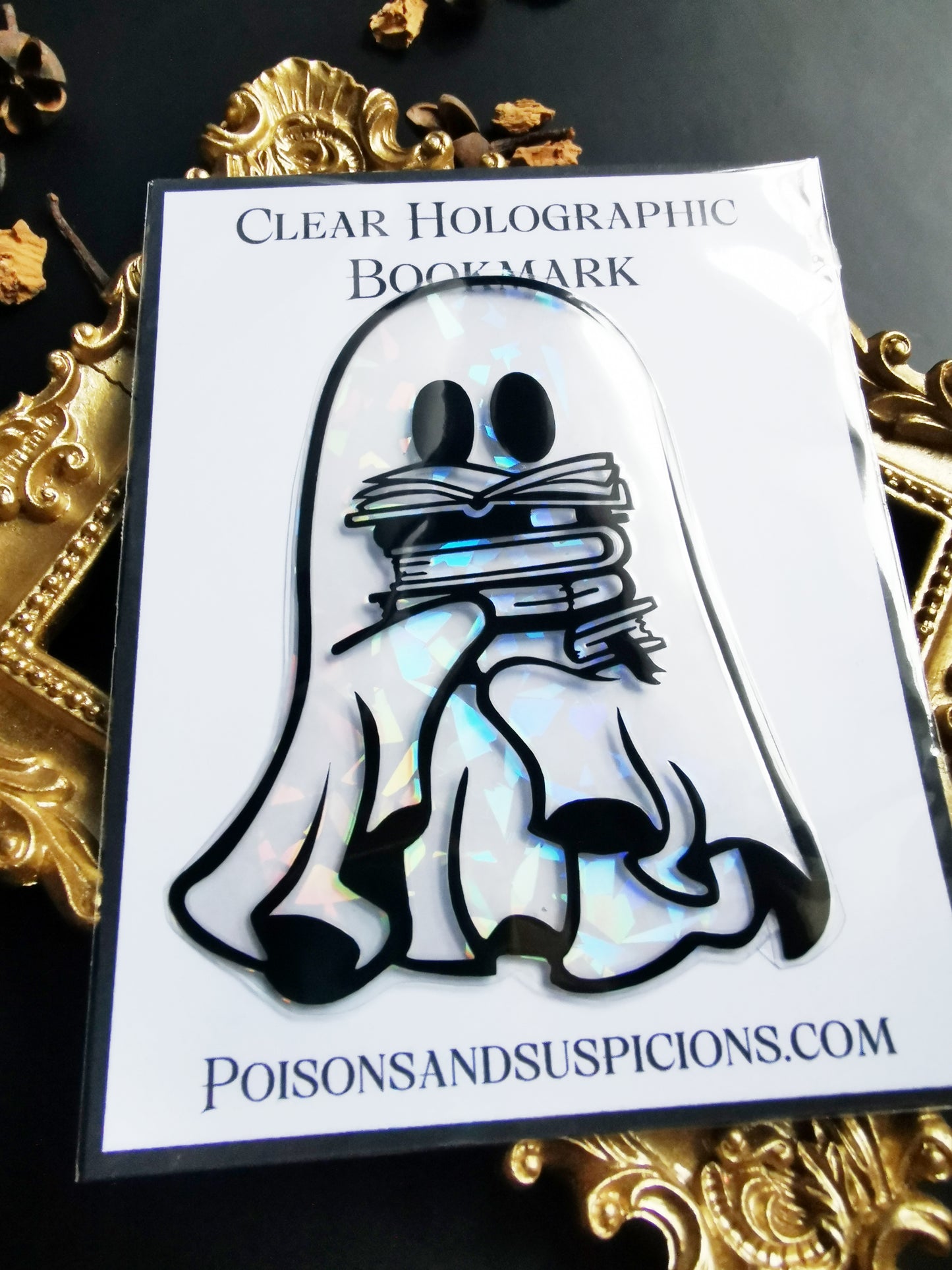 Transparent Holographic Bookmark "Ghost With Books"