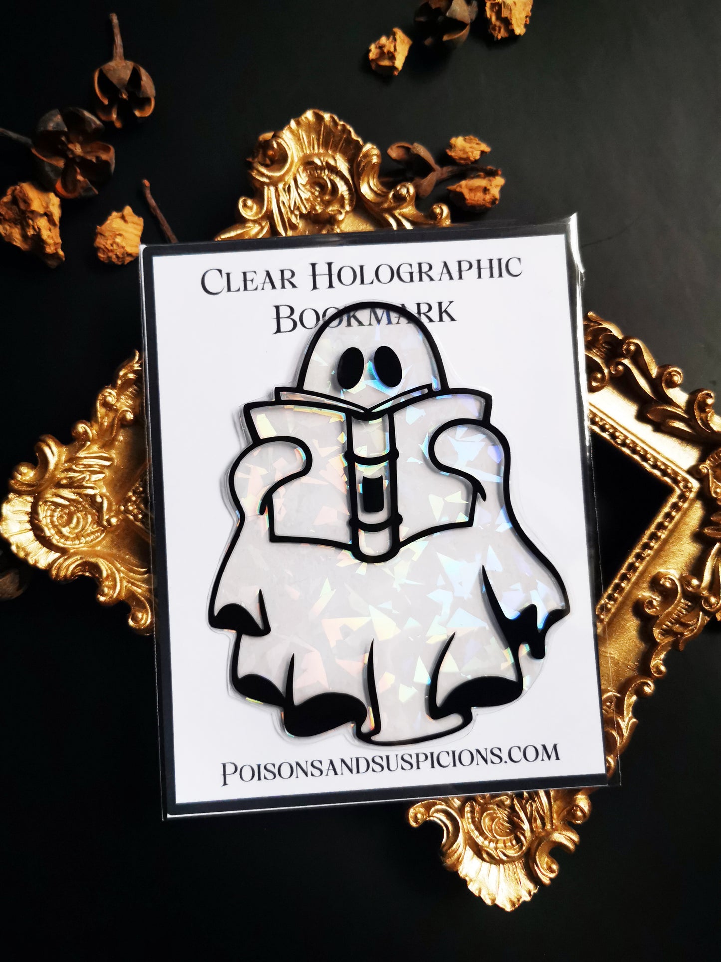 Transparent and Holographic Bookmark "Ghost With Books"